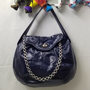 Mar by Marc Jacobs Blue Patent Leather Turnlock Flap Closure Hobo Shoulder Bag